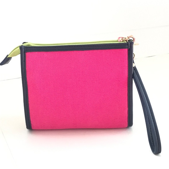 SPARTINA Daufuskie Island Wristlet Pouch Linen Leather Bag Pink Floral Paisley - Picture 8 of 16